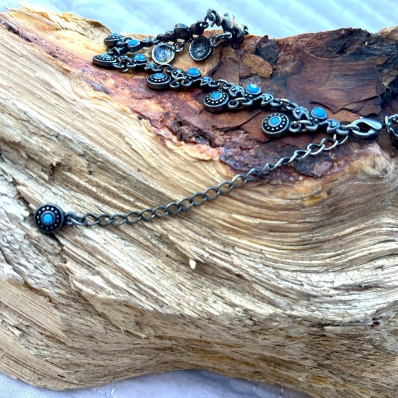 Vintage Y2K Necklace Blue & Gun Metal Silver Claw Clasp with Extender Chain - Picture 7 of 8